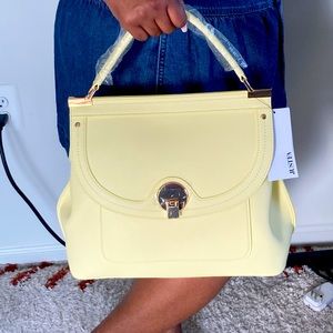 Butter Yellow Faux Leather Turn Lock Satchel